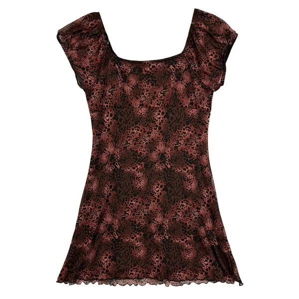 Ultra Flirt XL Brown Leopard‎ Print Mesh Short Sleeve Mini Dress Y2K Indie Alt - Image 7