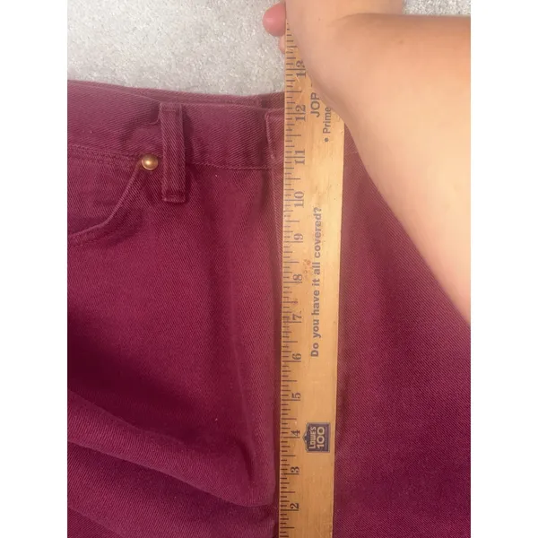 VTG Women's 90s Burgundy Denim Wrangler Jeans WPL6428 12x34 Cowgirl Cut - Image 8