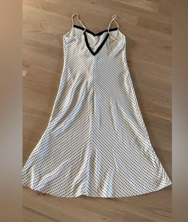 Natori Retro Polka Dot Midi Slip Dress White Black Mesh - Image 7
