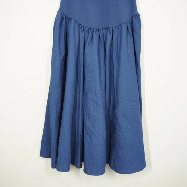 Free People XS Midi Dress Navy Blue Pleated Cap Sleeve Drop Waist Casual Daytime - Image 4