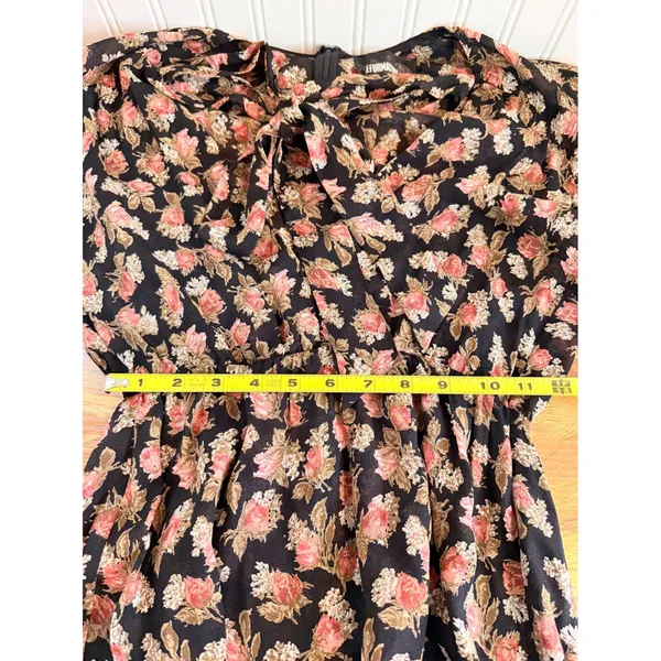 Reformation Floral Midi Dress Tie Neck Long‎ Sleeve Slit Black Size 0 - Image 9