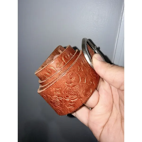 American Eagle‎ Outfitters Sz S Brown Leather Embossed Belt Silver Buckle 39.5" - Image 2