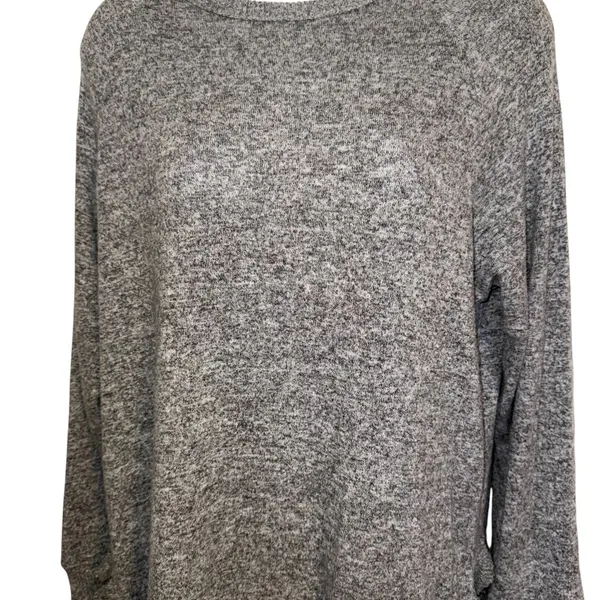 ANTHROPOLOGIE POSTMARK Oversized Marbled Gray Ruffled Trim Gia Sweater‎ Medium - Image 3