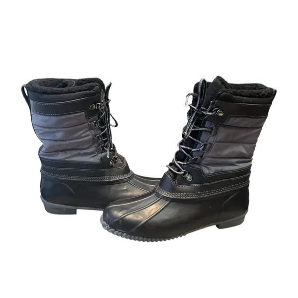 Lands End Womens 502432 Lined Winter Duck Boots‎ Mid Calf Lace Up Black Gray 11 - Image 7