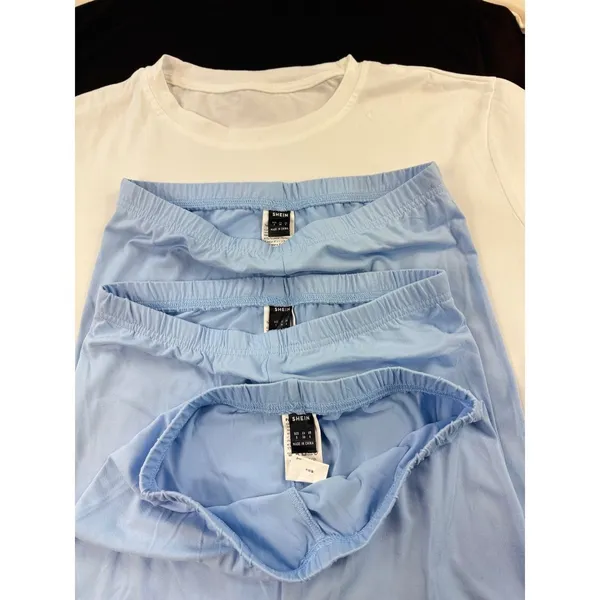 Shein 3 Piece Basic T Shirt Biker Shorts Set 3 piece S Beige Black White Blue‎ - Image 4