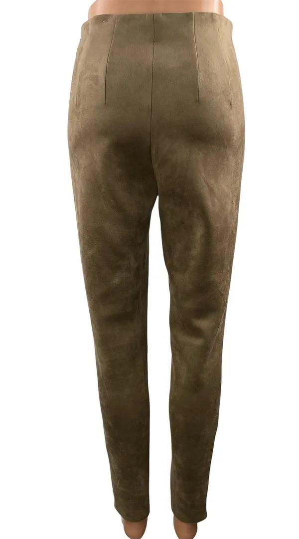 Zara Women's Khaki Brown High Rise Fitted Faux Suede Skinny Legging Pants Size S - Image 3