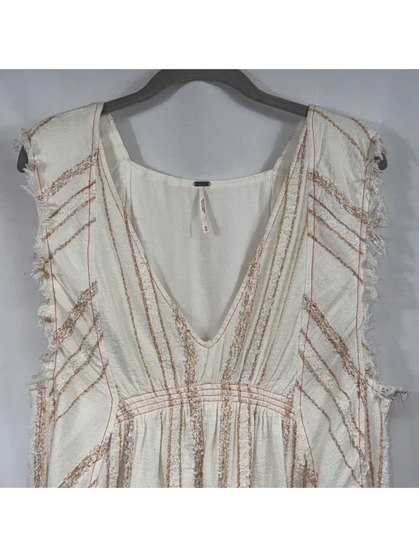Free People White Embroidered Fringe Sleeveless Mini Dress Women’s Medium Boho - Image 2