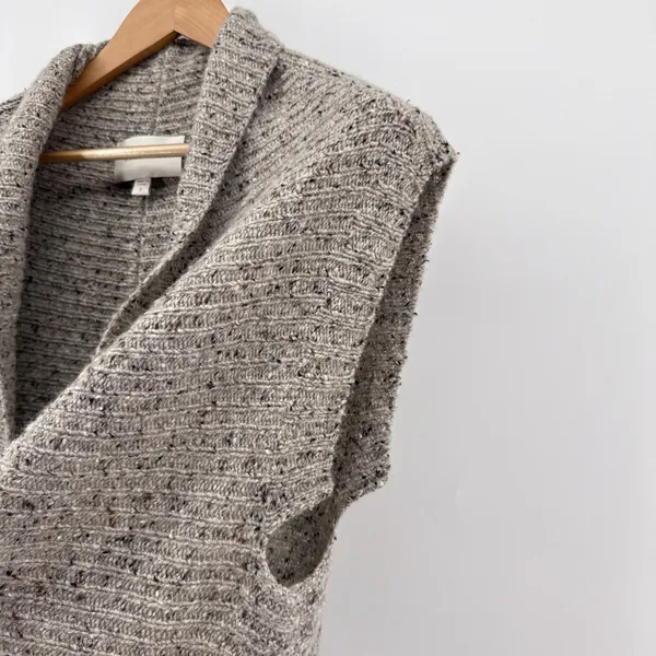 Brochu Walker 100% Cashmere Noah Wrap Open Cardigan Vest SM Earthen‎ Tweed Gray - Image 4