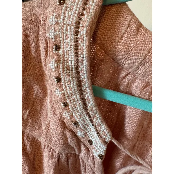 Altar'd State Boho Beaded Peasant Blouse Terracotta Bell Sleeve Top Small - Image 2