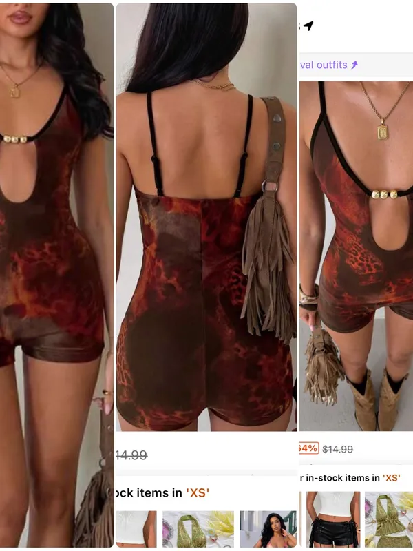 Shein Red Cheetah Animal Print Romper Small, Beaded Front Cutout Small, Festival - Image 2