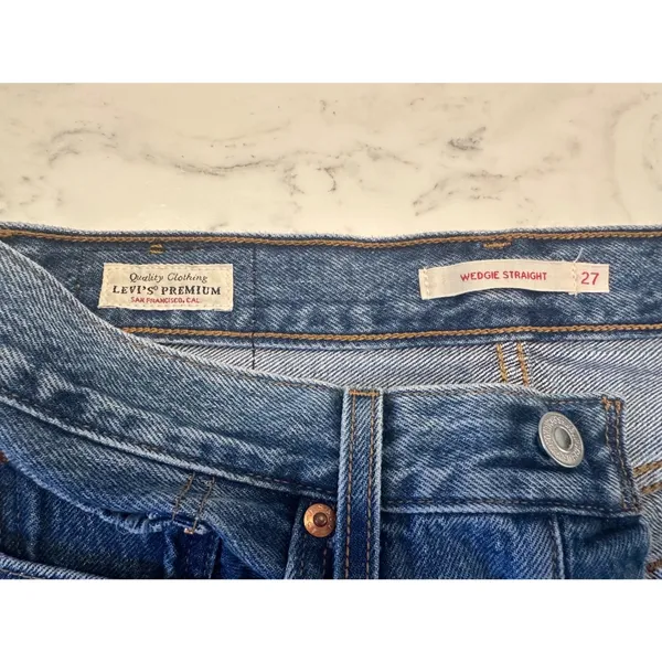 Levi's Wedgie Straight Mid Rise Distressed Blue Denim Jeans Med Wash Women 27x26 - Image 4