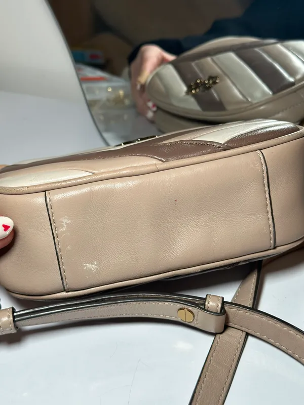 Tory Burch crossbody kira chevron camera bag cream brown - Image 4