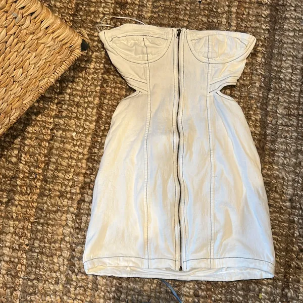 Hello Molly White Denim Strapless Mini Dress Size Small - Image 2