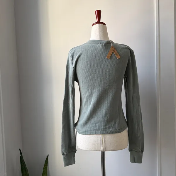 SKIMS Sage Long Sleeve Tee Side Small Cotton Blend Ribbed in Mineral - Image 3