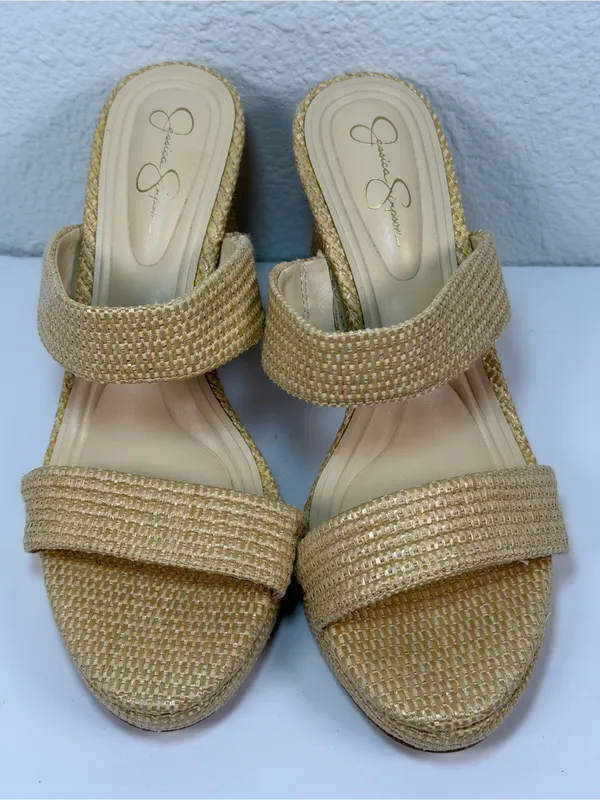Jessica Simpson JS-Diza Raffia Block Heel Mule Sandals Women Size 8M Beige Woven - Image 3