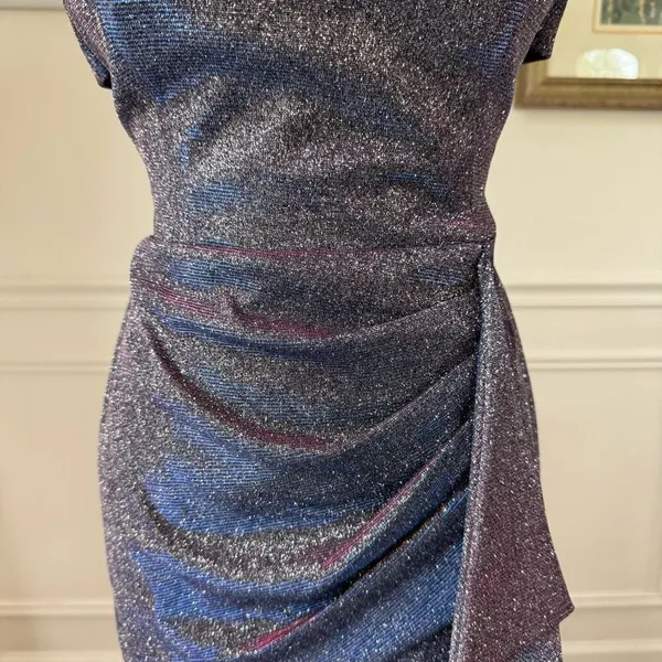 Vintage 90s Blondie Nites Caged Back Cosmic Sparkle BodyCon Cocktail HoCo Dress - Image 4