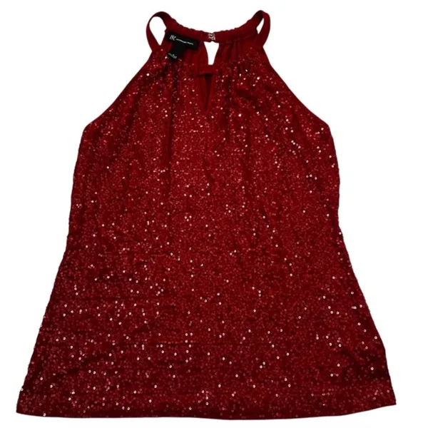 INC International Concepts Womens Red Sequin Halter Keyhole Top Large | 0109 - Image 4
