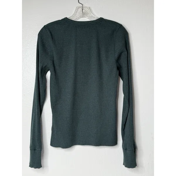 Aerie Fireside Ribbed Long Sleeve Open Henley‎ Top Size L Green Festival Casual - Image 2