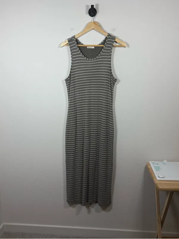 Marine Layer Women’s Lexi Rib Daytime Midi Dress in Green/Ivory Stripe L - Image 8