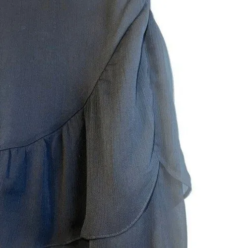EXPRESS Black Chiffon Layered Faux Wrap Ruffle Trim‎ Mini Skirt EUC Size 4 - Image 5