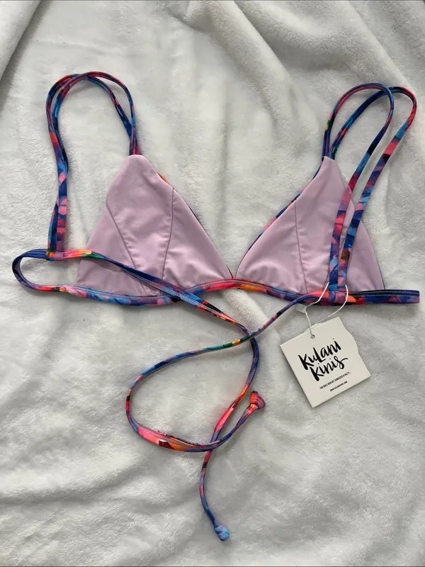 New Kulani Kinis Women’s fixed scoop bikini top multicolor flamingo print Medium - Image 6