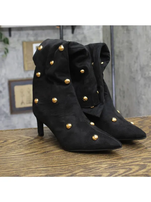 A New Day Womens Justice Boots Faux Suede Studded 94568940 Jet Black / Gold 6.5M - Image 2