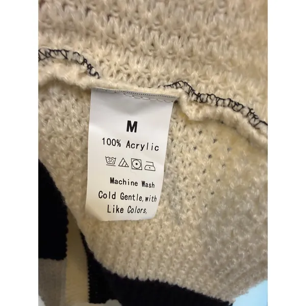 Unbranded Waffle Knit Sweater Women M Black Cream Excellent Striped Pullover - Image 3