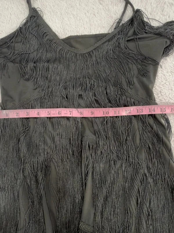 Black Fringe Slip Mini Dress - Women - Image 4