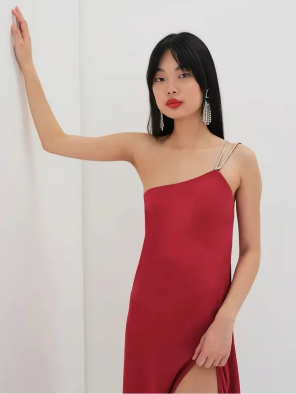 For Love And Lemons Elora Midi Dress Red Medium NWT Evening Party Slit Holiday - Image 3