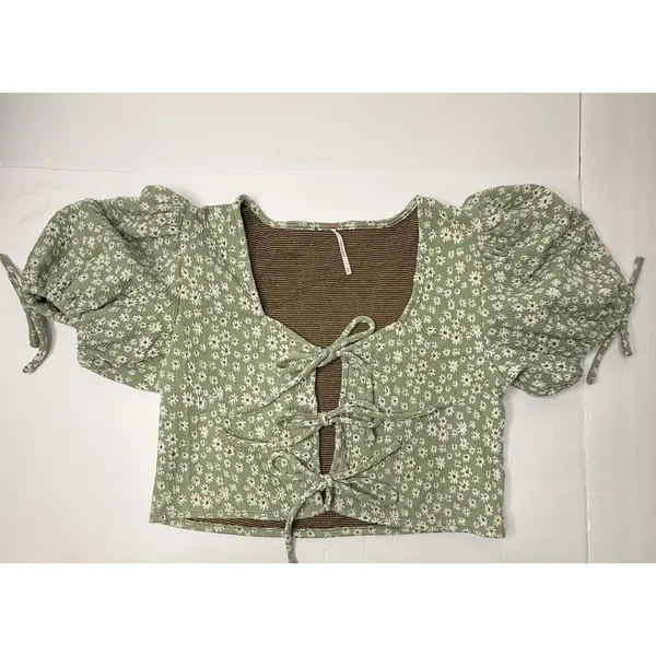 Free People Sweet Sun Crop Top Sz M Green Floral Girlcore Boho Cottagecore Chic - Image 10