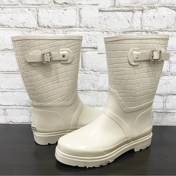 MICHAEL Michael Kors Beige Sand Textured Rubber Lugged Soles Rain Boots Size 8 - Image 2