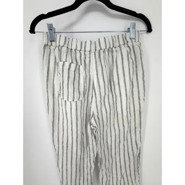 Quince Linen Pants Striped Small White Black Elastic Waist Pockets Sustainable - Image 6