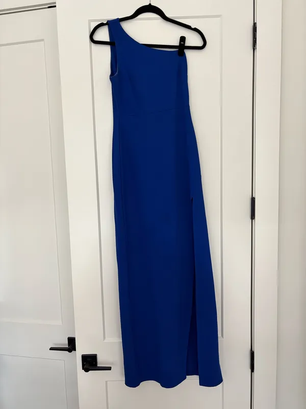 Lulus One Shoulder High Slit Maxi Dress royal blur - Image 4