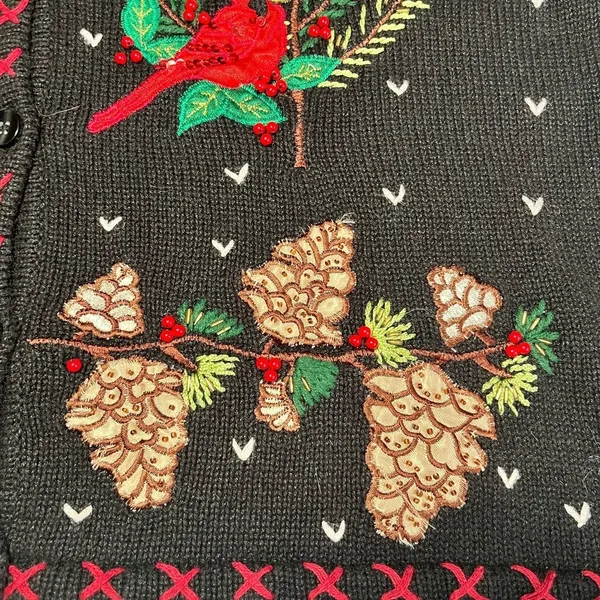 Vintage 90s Christmas Cardinal Sweater‎ Vest Wonen Sz XLarge - Image 4