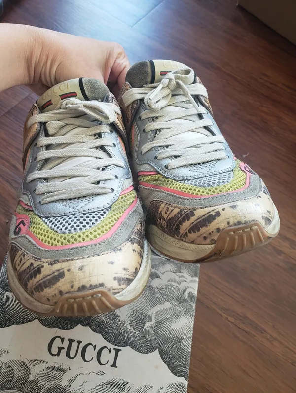 GUCCI Suede Calfskin Tejus Printed Womens Ultrapace Sneakers Size 36.5 Designer - Image 3