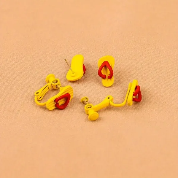 Yellow Beach Sandals S925 Silver Needle Hip-Hop Yellow Flip-Flop Push Earrings - Image 4