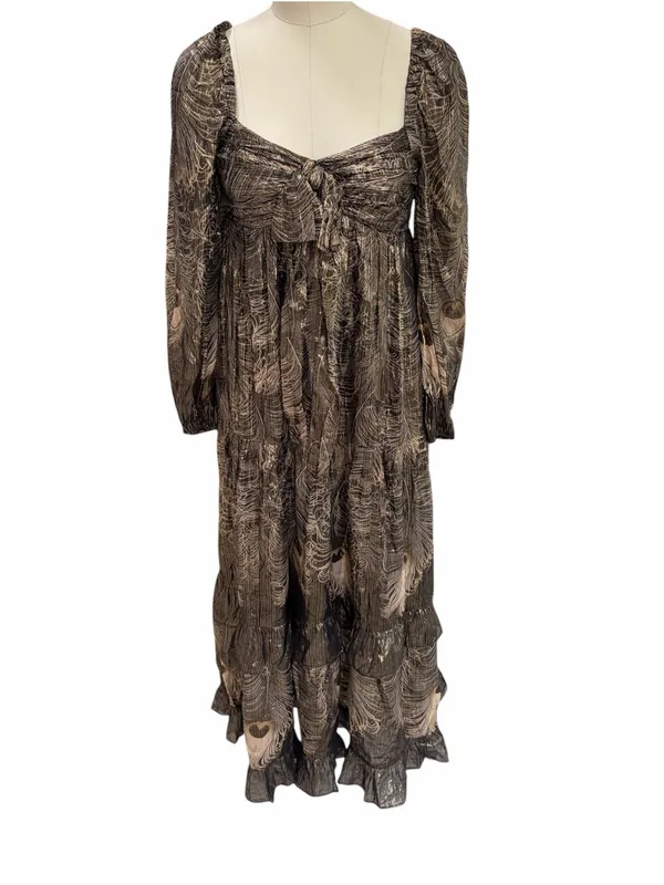 Anthropologie long sleeve metallic maxi gown size xs - Image 2