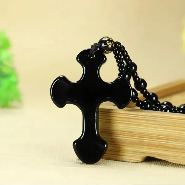 1pc Classic Religious Style Christian Cross Fashion Obsidian Pendant Necklace‎ - Image 14