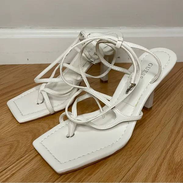 GUESS Leeba Faux Leather Square Toe Strappy Heels, White, Size 7, NWOT - Image 2