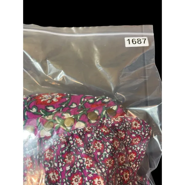 Free People Boho Floral Peasant Top M Purple Red Tie Up Studded Beaded Rayon - Image 14