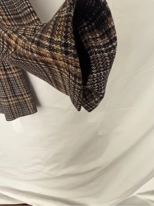 Anne Klein Women Plaid Single Button Knit Blazer Faux Leather Trim Size M(A899) - Image 5