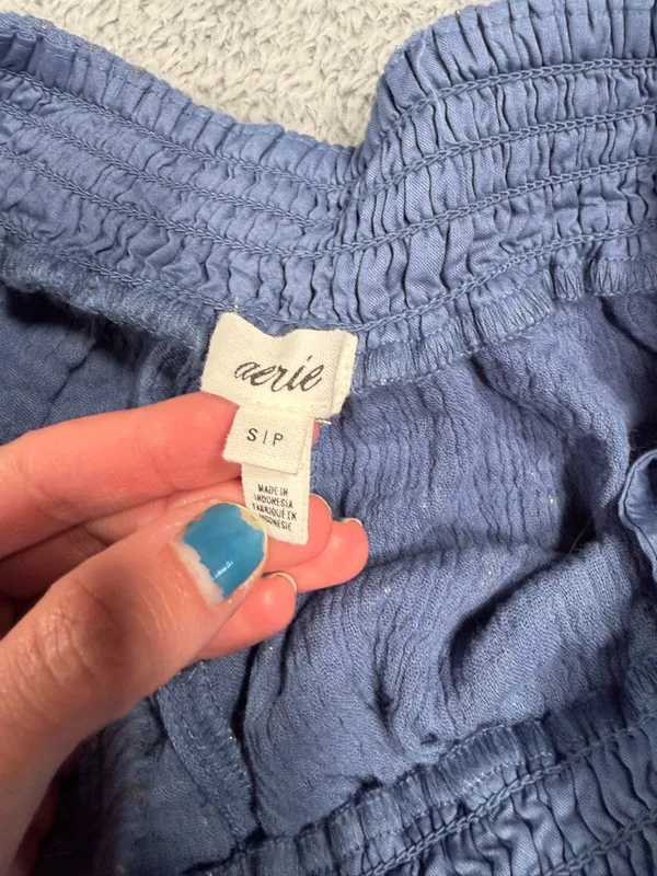 Aerie Women’s Blue Stripe Casual Elastic-Waist Shorts small - Image 7
