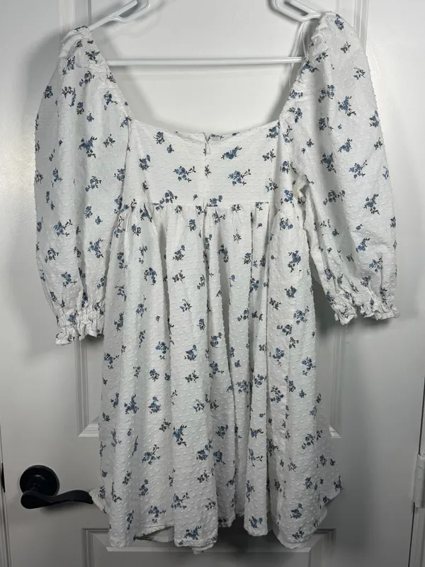Altar'd State White Swiss Dot Floral Puff Sleeve Babydoll Mini Dress - Image 4