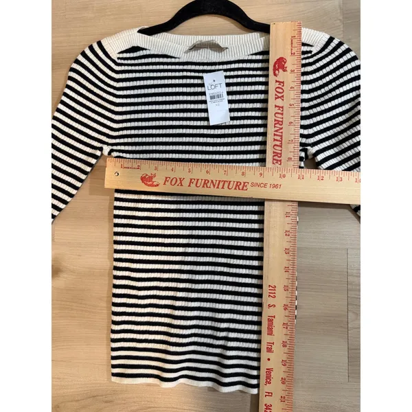LOFT Sweater Black XS Womens Striped Ribbed Long Sleeve Boatneck NEW - Image 5