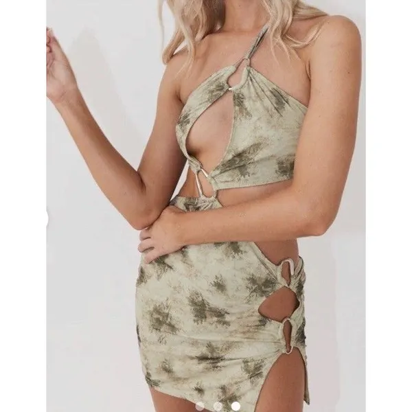 peppermayo koralie cut out mini dress Sz AU 12 US 8 sage / smoke green NEW Club - Image 3