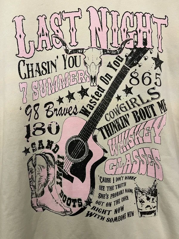 Morgan Wallen Cream Graphic Pullover Sweatshirt with Pink & Black Print - Image 2