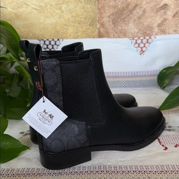 NEW Coach Women’s Meredith Signature Canvas Chelsea Ankle Black Boots, Size 6B - Image 8