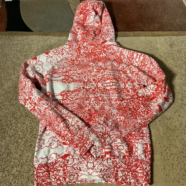 Y2K‎ Nikita Womens Red White All Over Doodle Print Full Zip Hoodie Sweatshirt S - Image 8