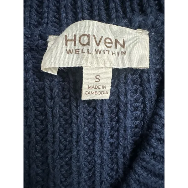 Haven Well Within Organic Cotton Linen Shaker Sweater Vest V-Neck Navy Sz.Small - Image 3