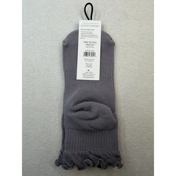 Free People FP Movement OSFM Lucky Honey Collab Ruffle Sport Socks Gray NWT - Image 4